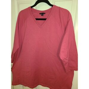 NWOT Lands End Womens Shirt 3/4 Sleeve Vneck Tunic Lagenlook Pink Size 2XL